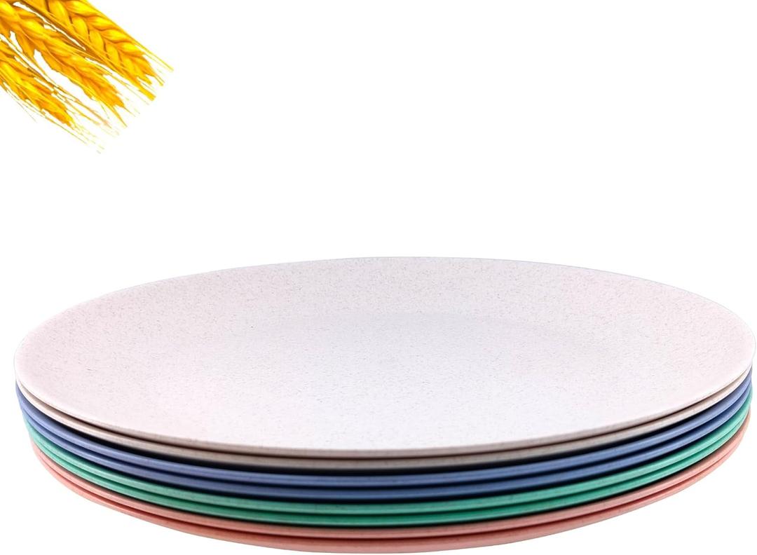 Wheat Straw Plates - 10 inch Plastic Plates Reusable - Unbreakable Microwave Safe Dinner Plate set of 8 - BPA Free Dishwasher Safe Flat Plate for Kitchen, Kids, Outdoor (Assorted)