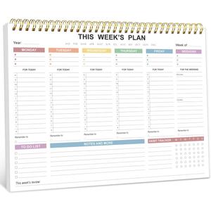 Undated Weekly Planner - 8.5" x 11" Undated Daily Productive Weekly To Do List Notepad for Home, Work, School, Projects, 52 Weeks, Clean Colorful Design