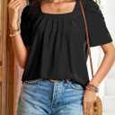 Dokotoo Women's Hollow Pleated Short Sleeves Square Neck Casual Loose Solid Color Knit T Shirts Tops Blouses (M)