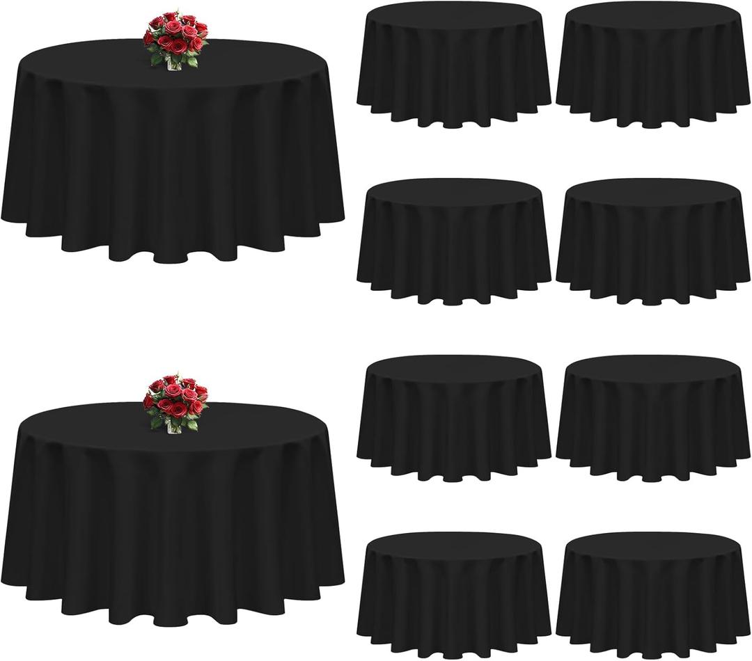 10 Pack Black Table Cloth Round 120 inch Black Tablecloths for Round Tables Wrinkle Resistant Polyester Table Cloth Fabric Table Cover for Party Wedding Events and Camping