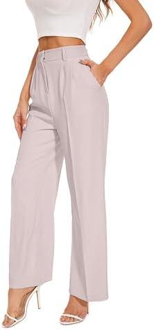 FUNYYZO Wide Leg Pants Women's High Elastic Waisted in The Back Business Work Trousers Long Straight Suit Pants (M)