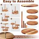 Hushee 4 Pcs Wood Round Cupcake Tower Stand with Serving Platters Trays Set, 4 Tier Wooden Cake Stand Tray with 1 Round Dinner Plate 2 Rectangular Plates for Dessert Snack Party(Brown)