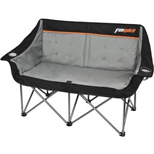 Heavy Duty Double Camping Chair 650LBS Capacity, Fully Padded Folding Camping Chairs Loveseat, Big Oversize Outdoor Patio Lawn Chair with Arm Cup Holder for Camping, Fishing, Beach