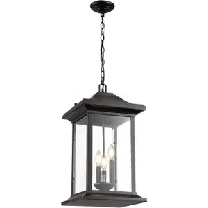 Outdoor Pendant Light, 23.6" H Large Exterior Hanging Light, 3-Light Outdoor Chandelier, Modern Black Outside Hanging Lantern Ceiling Mount with Clear Glass for Porch Patio Farmhouse