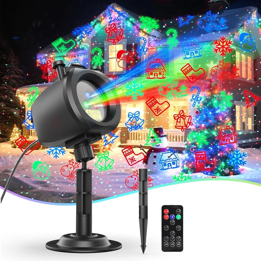 Easter Laser Lights Projector Outdoor with 4 Dynamic Slides, 2-in-1 Moving RGB Firefly Laser Lights with Remote,Timer, Landscape Holiday Porjector for Window Wall