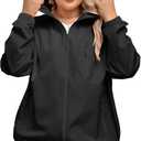 Avoogue Plus Size Womens Rain Jacket with Hood Waterproof Raincoats Lightweight Packable Outdoor Trench Coat 3XL (Black)