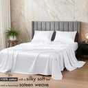 RUVANTI 100% Cotton Sheets Queen Size Bed Set - 300 Thread Count Silky Soft Sateen Weave, Cooling, Lightweight & Breathable, 16" Deep Pocket, Durable & Luxury Satin-Like, 4 Piece, Bright White