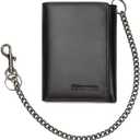 Mens Wallet with Chain, Genuine Leather Trifold Wallet RFID Blocking Anti-Theft Chain for Biker, Motorcycle (Black)