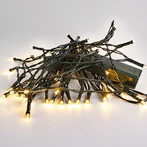 Lomotech Battery Operated Christmas Lights - 2 Pack Total 16ft 50LEDs Battery String Lights with Timer for Home, Garden, Party, Holiday, Tree Decoration (Green Wire, Warm White)