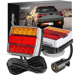 Nilight Magnetic LED Trailer Towing Light Kit 24ft Cable with 7 Pin Plug Tail Stop Amber Turn Signal License Plate Lights on 12V RV Pickup Trucks Marine Boats (5 Wire System)