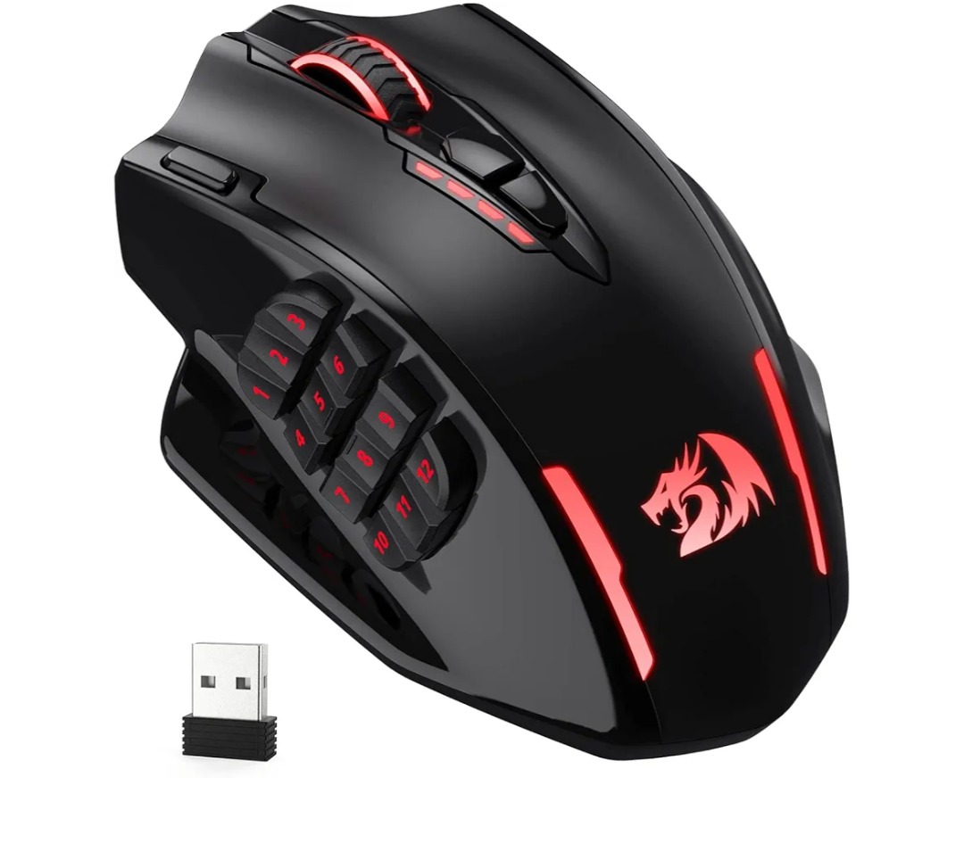 Redragon M913 Impact Elite Wireless Gaming Mouse, 16000 DPI Wired/Wireless RGB Mouse with 16 Programmable Buttons, 45 Hr Battery and Pro Optical Sensor, 12 Side Buttons MMO Mouse