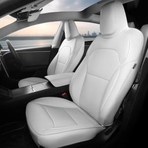 Customized Seat Cover for Tesla Model 3 2024 2025, 5 Seater Seat Cover Full Set Nappa Faux Leather Replacement Accessories White
