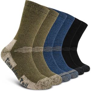 Time May Tell Mens Merino Wool Hiking Cushioning Socks For Outdoor Wool-Socks-For-Mens 3 Pack (Blackgreenblue(3 Pairs))
