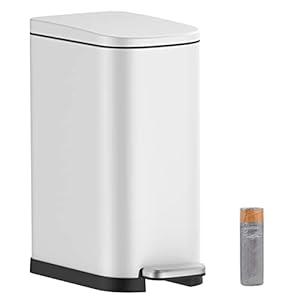 BETHEBEST 10 Liter/ 2.6 Gallon Small Trash Can with Lid, Rectangular Foot Pedal Trash Bin with Removable Inner Bucket for Bathroom, Bedroom, Office (White)