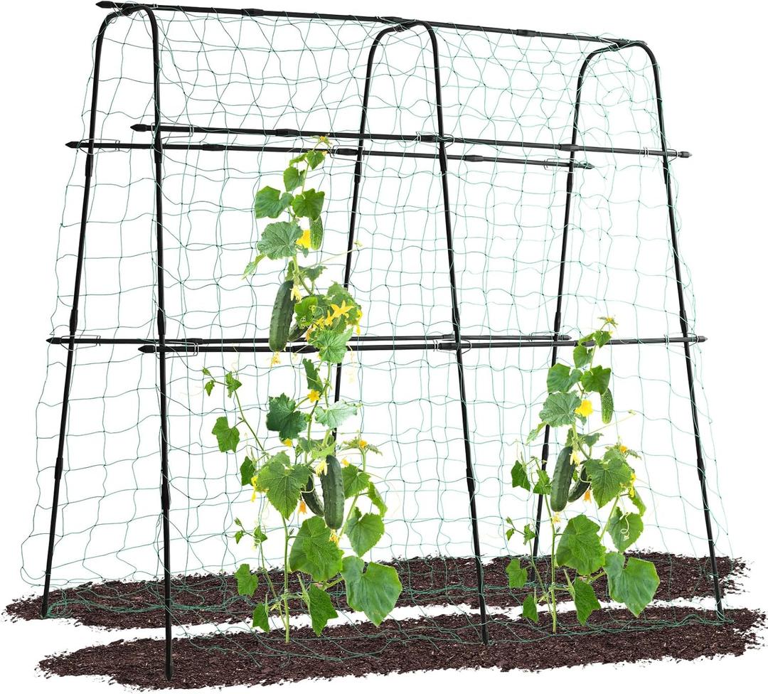 Lalahoni Garden Cucumber Trellis for Climbing Plants Outdoor, 5.3 FT Tall Metal Arch Plant Support for Vegetable Fruit Flower Vine Plant, Pea Tunnel A-Frame Trellis for Raised Bed, with Garden Netting