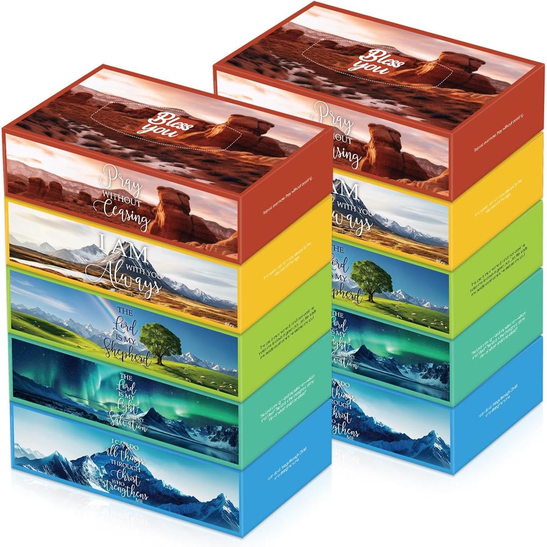 Outus 10 Pack Facial Tissues Boxes Set Bulk, Cube 3-Ply Soft Tissues with 800 Sheets 3 Ply Napkins Bible Verse Religious Church Gift for Travel Home Car Accessories