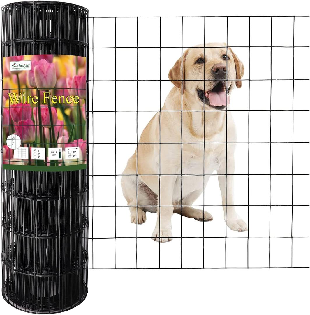 FOREHOGAR Black PVC Coated Welded Wire Fence 24 Inch x 50 Foot, 2 Inch x 3 Inch 16GA, Garden Border Fencing Roll Vinyl Coating Metal Wire Mesh for Yard Vegetable Plant Protection Poultry Netting