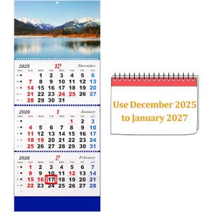 Whiidoom 2026 Wall Calendar Monthly Calendar 3-Month Large Wall Calendar Thick Paper 2025-2027 Calendar 14-Month Calendar for Family Office (Blue-3)