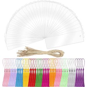 Acrylic Blank Bookmark, BetterJonny 40Pcs Clear Craft Bookmark Acrylic Book Markers with 48Pcs Bookmark Tassels and 30Pcs Ropes Unfinished Rectangle Book Marker Tags for DIY Projects and Present Tags