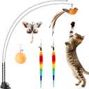 Potaroma Suction Cup Cat Wand Toys, Dual-Wand Interactive Kitten Toy for Indoor Cats with 5 Pcs Feathers Balls Attachments, Charcoal Base
