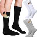 Shihanee 3 Pairs Mens Novelty Pocket Dress Socks Wallet Crew Socks with Hidden Pockets for Traveling, Hiking, Cycling, Working 5.11 x 3.54 inch