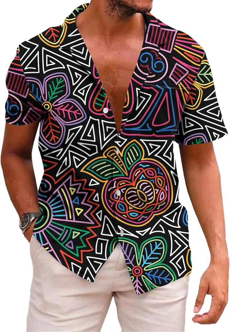 KYKU Mexico Shirt for Men Funny Beach Shirts Hawaiian Button Down Short Sleeve (Black, XXL)