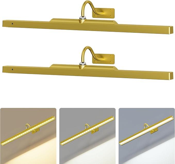 Picture Light 2Pack- 16in Picture Lights for Wall, 5000mAh Wireless Rechargeable Battery Picture Lights, Wall Light, Art Display Light for Gallery Artwork, Paintings, Portraits, Dartboards- Gold