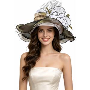 SAFERIN Women's Organza Church Kentucky Derby Fascinator Bridal Tea Party Wedding Hat (Black)