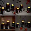 4 x BlcTec Halloween Decorations, 3 PCS Halloween Wood Candle Holders with LED Tea Lights & 3D Carving Craft, Spooky Wood Candle Centerpieces for Home, Table, Office, Tiered Tray, Shelf Dcor, Black Color