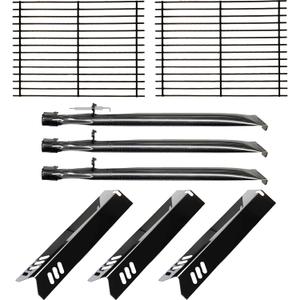 Master Cook 3 Burner Grill Repair Kit - Set of Two Porcelain Coated Cooking Grid,Three Porcelain Steel Replacement Heat Plates & 3 Stainless Steel Burners for Master Cook 3 Burner Grill Model