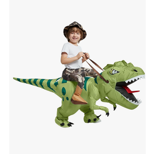 One Casa Inflatable Dinosaur Costume Riding T Rex Air Blow up Funny Fancy Dress Party Halloween Costume for Kids 2-3Y, Green