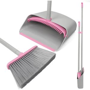 Pink Broom and Dustpan SetExtendable 52" Brooms for Sweeping Indoor Broom with Dustpan Combo Set for Home Kitchen Office Lobby Floor Standing Dust Pan