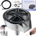 Glass Rinser and Cup Washer for Sink, 360 Rotating Spray Nozzle with Pull-Out Design, Bottle Cleaner - Tilted Base Prevents Splashing, Kitchen Sink Accessories for Home & Bar (Easy Install-Silver)