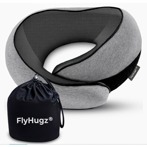 FlyHugz® Neck Travel Pillow | Memory Foam Neck Pillow for Comfort on Airplane | Compact and Ergonomic Design for Travel, Car Rides, and Home Use | Ideal for Adults and Kids
