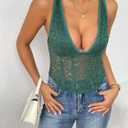 Womens Lace Corset Top Plunge V Neck Bustier Sheer Sexy Going Out Top Boned Party Cami Top (Green, M)