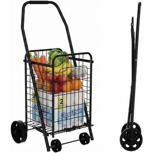 Foldable Shopping Cart with Wheels, Metal Rolling Utility Crate