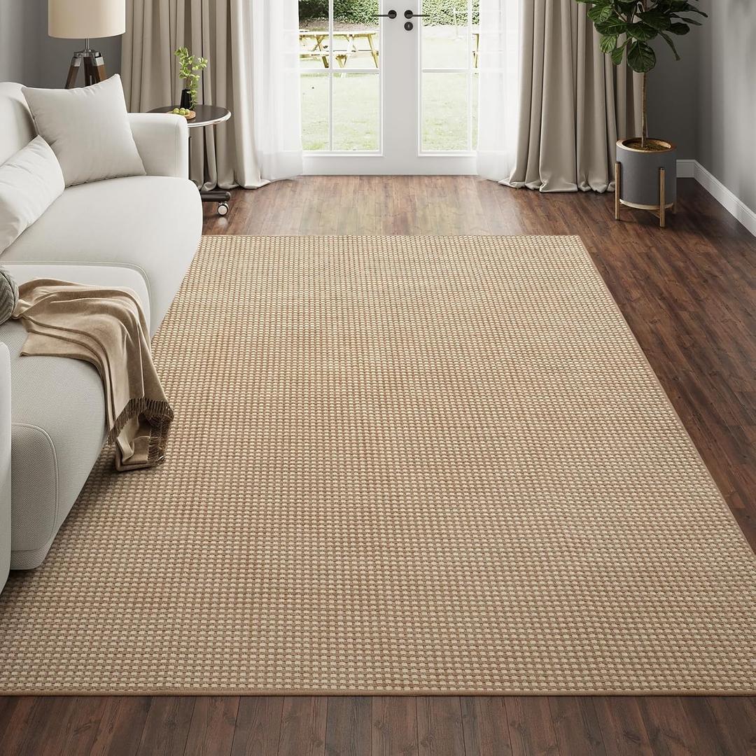 YDKGL Boho Washable Area Rugs 5x7 ft, Non Slip Area Rug for Living Room, Braided Office Rugs Bedroom Rug Woven Washable Indoor Floor Carpets for Office Dining Bedroom Living Room, Easy to Clean, Brown