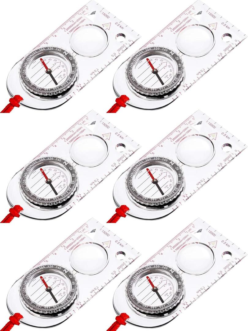 Gejoy 6 Pieces Orienteering Compass Bulk Scout Compass with Declination Magnifier Ruler and Scale Map Reading for Class Gifts Hiking Camping Backpacking Navigation Survival