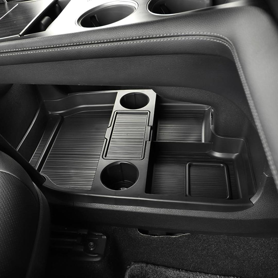 Compatible with 2026 Toyota Sienna Center Console Organizer with Cup Holder, Lower Storage Box Accessories (TPE Material with Original car Wood Grain (Compatible with 2021-2026 Toyota Sienna), Black)
