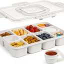 Caperci Snackle Box Container - Large 10-Compartment Divided Serving Tray with Lid and Handle, Built-in 2 Dip Containers, Dishwasher Safe, Leak-Proof, Wheat Straw, BPA-Free (White)