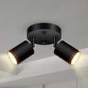 2 Light Track Lighting Fixtures Ceiling, Matte Black Round Directional Ceiling Spotlight, GU10 Flush Mount Track Fixture, Adjustable Modern LED Track Lights for Kitchen/Living Room, Bulb Not Included