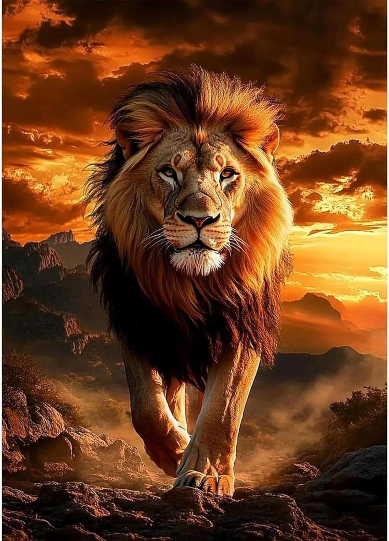 ossomo Diamond Painting Kits for Adults,DIY 5D Full Drill Lion at Sunset Diamond Art Kits Diamond Dots Pictures Perfect for Relaxation and Home Wall Decor 30x40cm