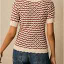 SweatyRocks Women's V Neck Striped Button Down Cardigan Casual Short Sleeve Crochet Sweater (S)