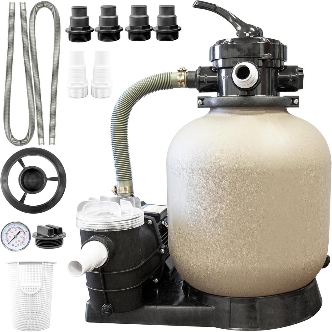 SWIMLINE Sand Filter Pump for Above Ground Pool - 14'', 0.43THP, 2400 GPH Pump flow rate, 4 way Multi port valve, Easy Installation