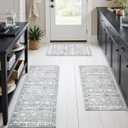 GRANNY SAYS Boho Kitchen Rug Sets of 3, Non Slip Washable Faux Wool Kitchen Mats for Floor, Thick Soft Anti-Fatigue Comfort Standing Mat Runner Rugs for Hallway Laundry Room, Grey (1'8" x 4'11")