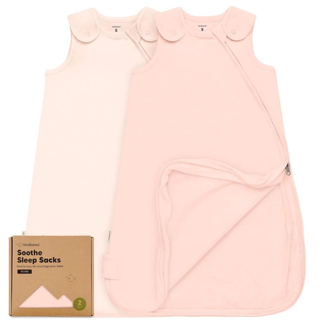 2-Pack Organic Baby Sleep Sacks, 100% Cotton - Soft & Breathable 0.5TOG Baby Wearable Blanket, Toddler Sleeping Sack 0-6 months, Easy to Wear Transitional Swaddles for Newborns, Infants(Mist Rose, S)