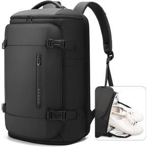 BANGE 40L Travel Backpack with Shoe Compartment, Large Capacity Weekender Bag Daypack Fits 17.3 Inch Laptop, Carry-on Luggage Backpack with Water Bottle Holder for Traveling, Hiking, Business (Black)
