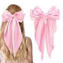 Large Satin Bow Barrettes Clips in Pink - Hair Accessories for Women