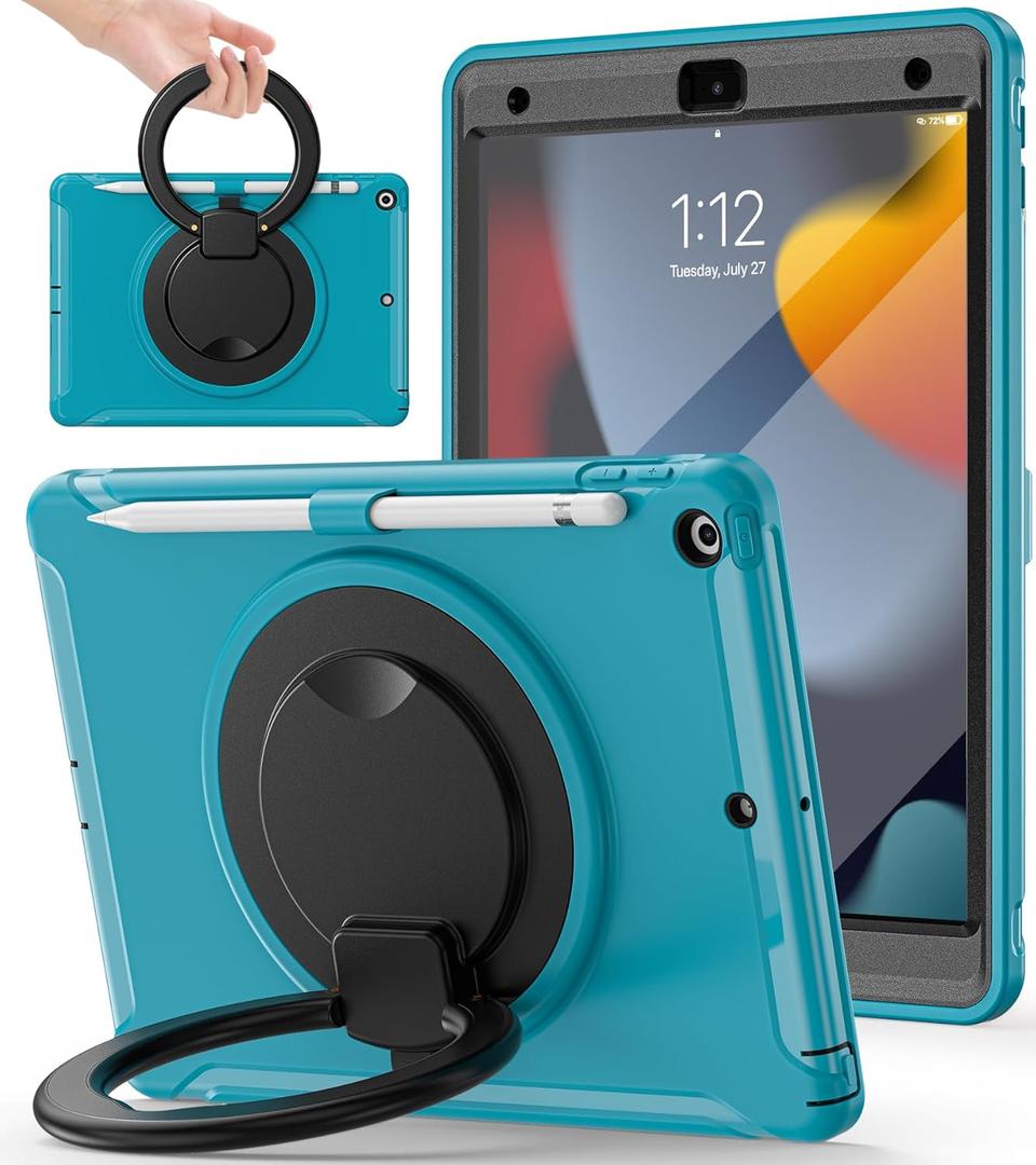 BATYUE Case for iPad 7th/8th/9th Gen 2019/2020/2021: Professional Shockproof 10.2" Cover with Screen Protector, Pencil Holder, 360 Rotating Stand Heavy-Duty, Blue