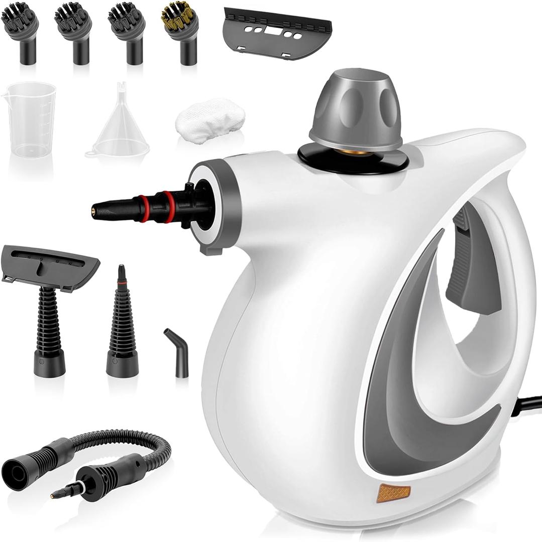 Pressurized Handheld Steam Cleaner for home with 12pcs Accessories & Safety Lock Multi-Surface Natural Deep Steamer for Cleaning Car, Furniture, Floor, Upholstery, Tile, Grout, Windows(dark gray)